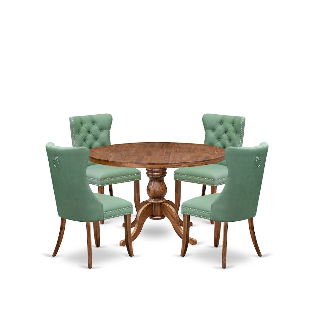 5-Pc Diningset Consist A Wood Dining Table And 4 Willow Green Parsons Chairs