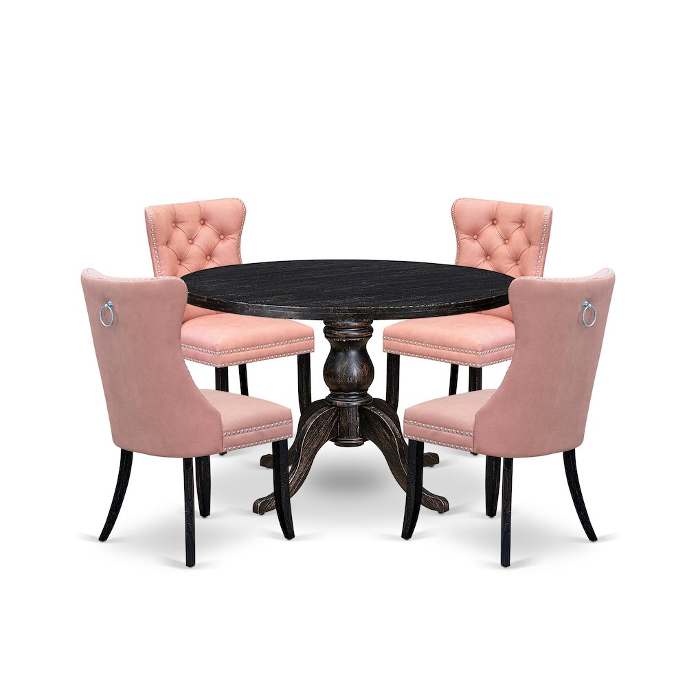 5 Piece Dining Set For 4 Includes 48″ Round Table In Beige Red Color
