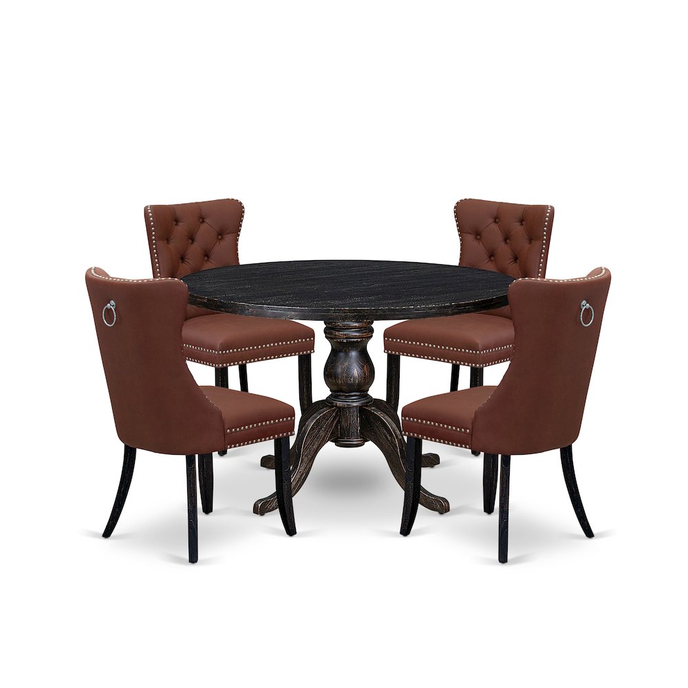5 Piece Dining Table Set Includes 48″ Round Table In Burgandy Color