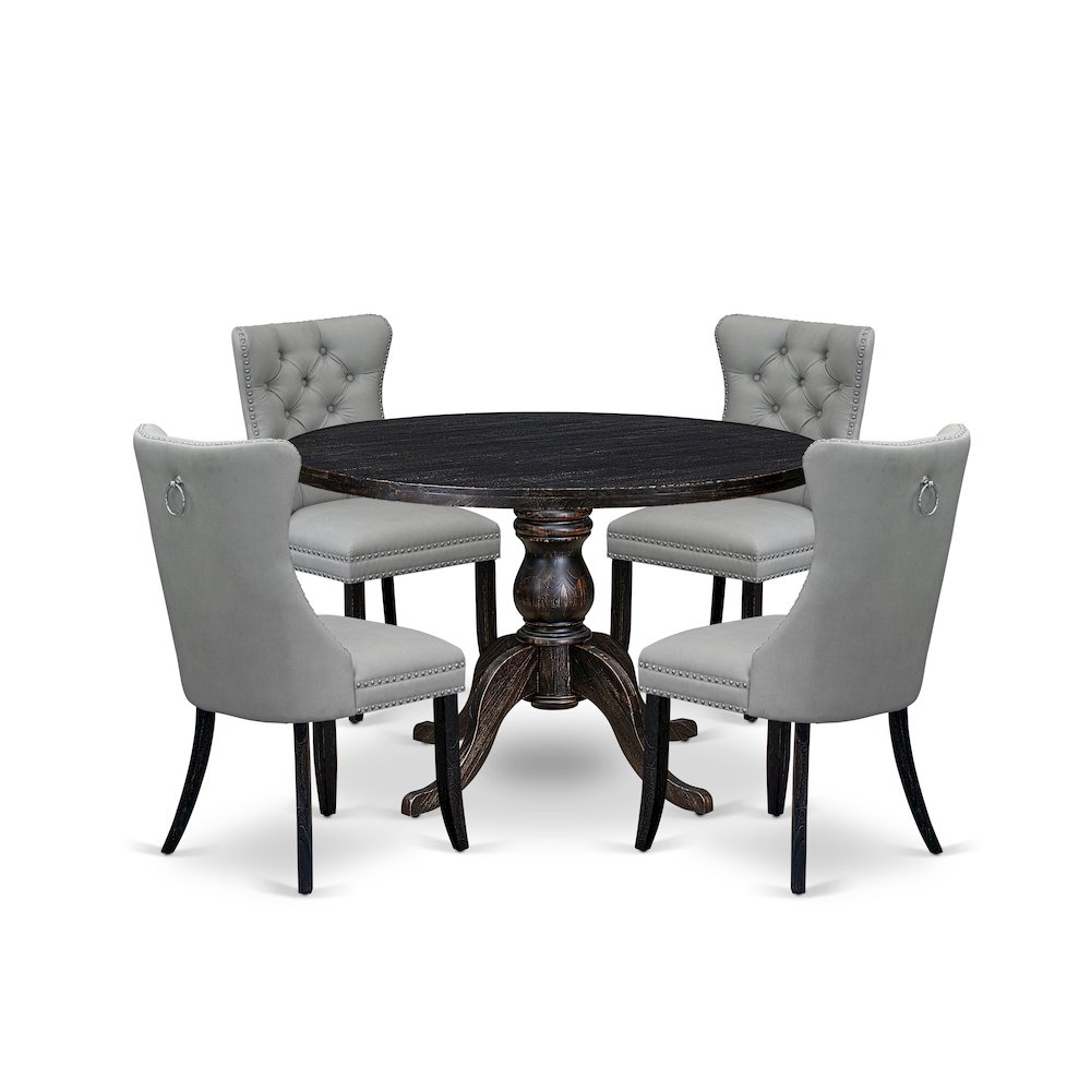 5 Piece Dining Table Set Includes 48″ Round Table In Light Gray Color