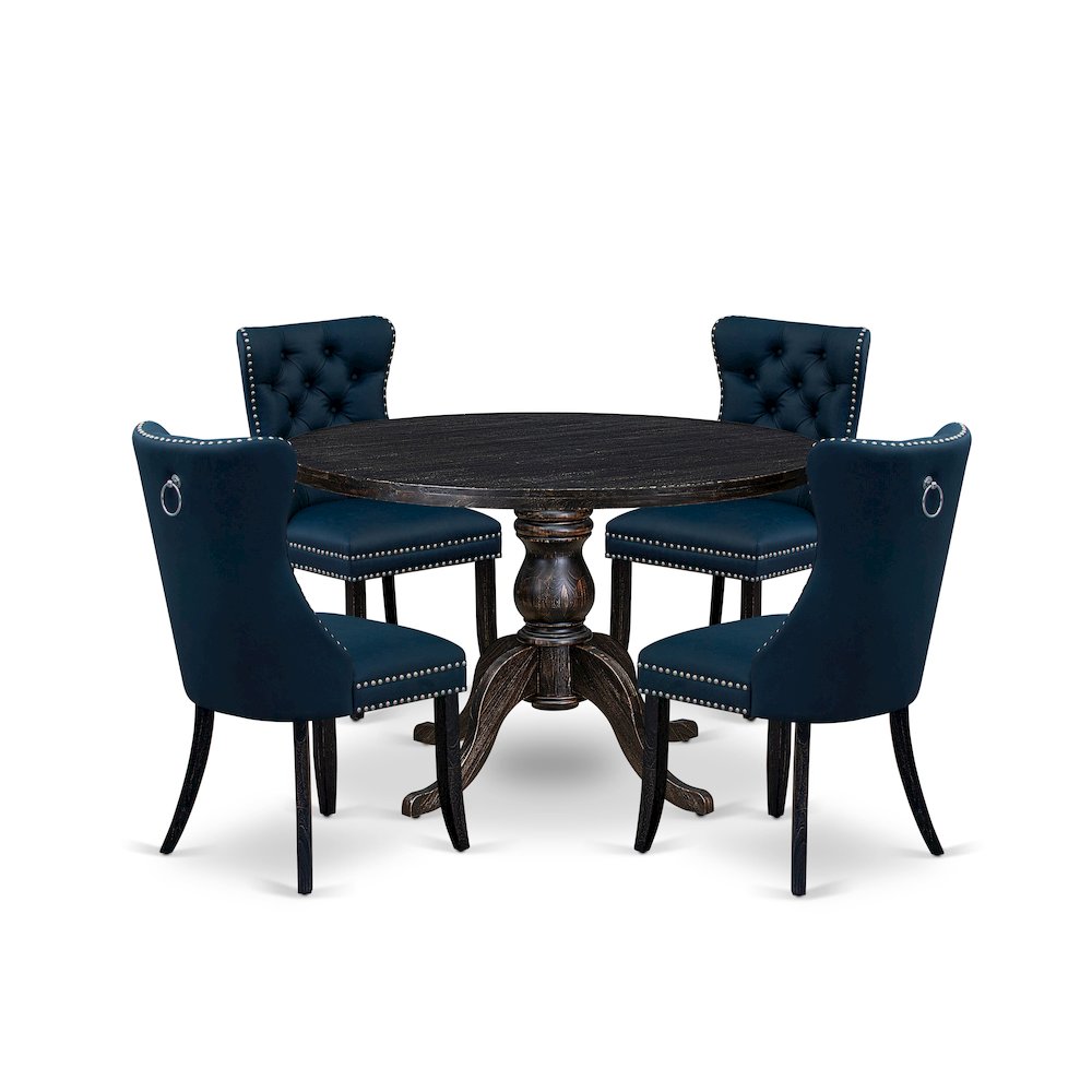 5 Piece Dining Table Set Includes 48″ Round Table In Navy Blue Color