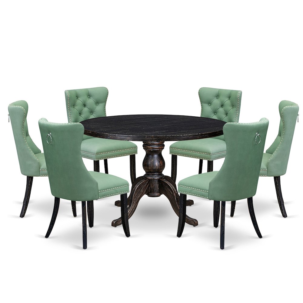 7 Piece Dinette Set Consists Of 48″ Round Table In Willow Green Color