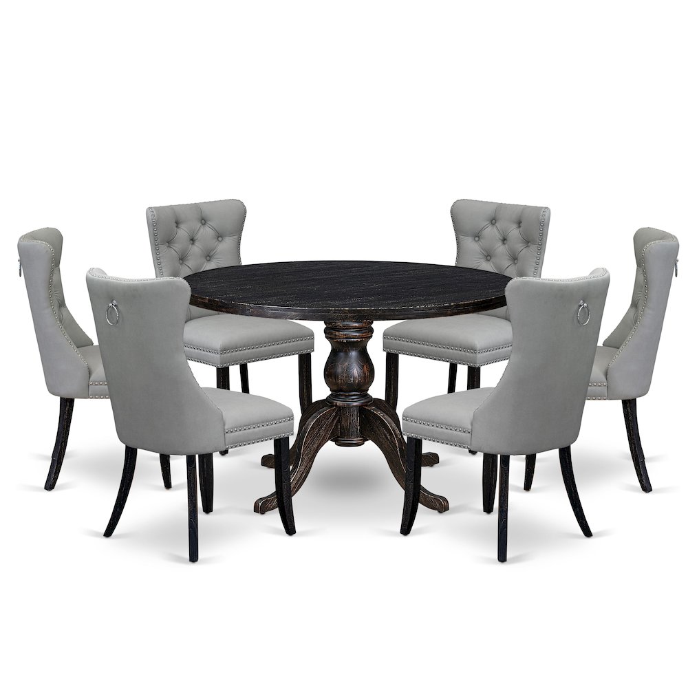 7 Piece Dining Table Set Consists Of 48″ Round Table In Light Gray Color