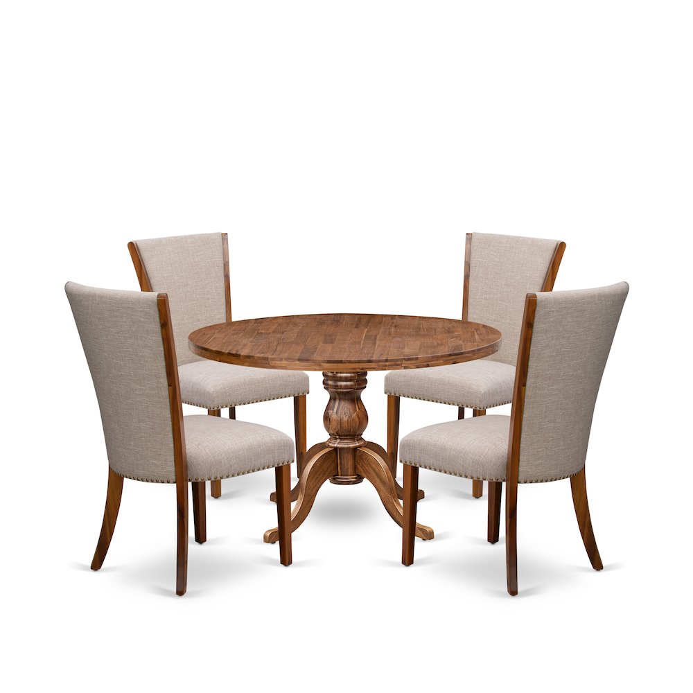 5 Piece Dinette Set For 4 Includes 48″ Round Table In Light Tan Color