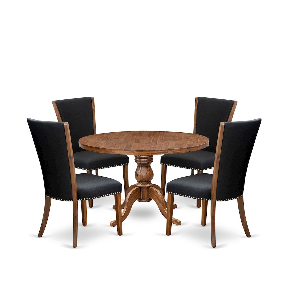 5 Piece Dinette Set For 4 Consists Of 48″ Round Table In Black Color