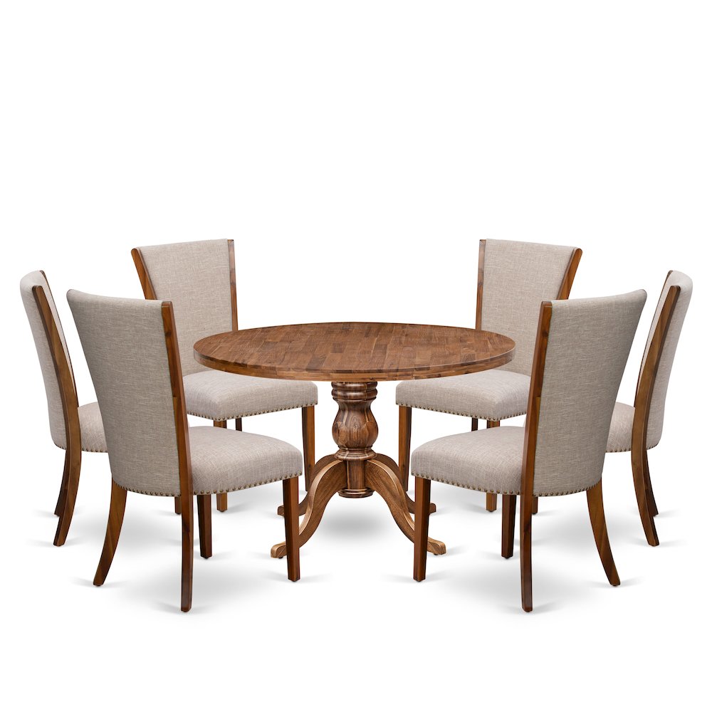 7 Piece Dining Set For 6 Includes 48″ Round Table In Light Tan Color