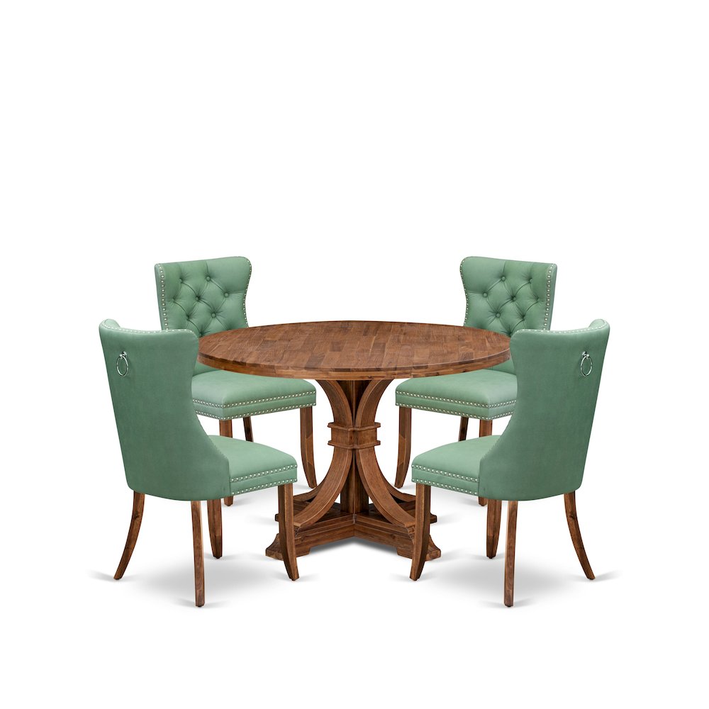 5-Pc Modern Dining Set Include A Wooden Table And 4 Willow Green Parson Chairs