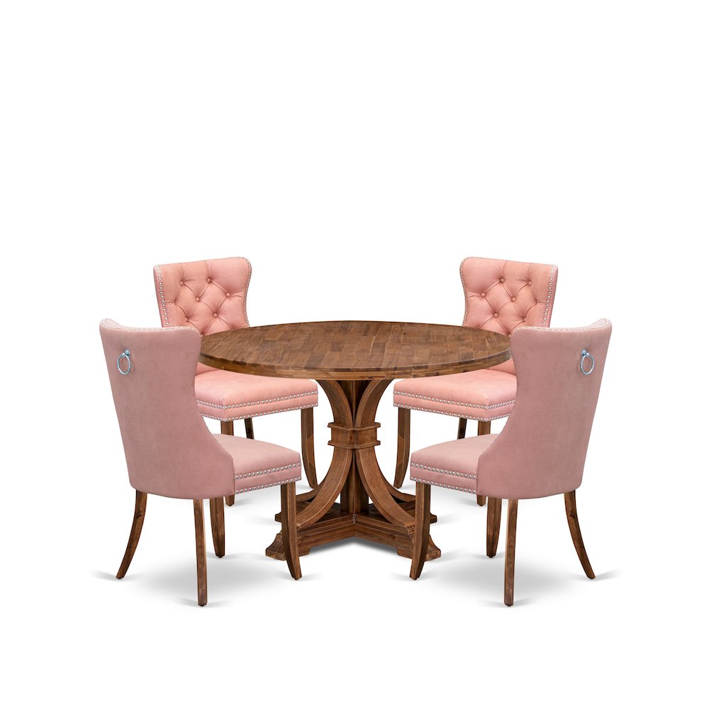 5-Pc Kitchen Dining Set Include A Wooden Table And 4 Beige Red Dining Chairs