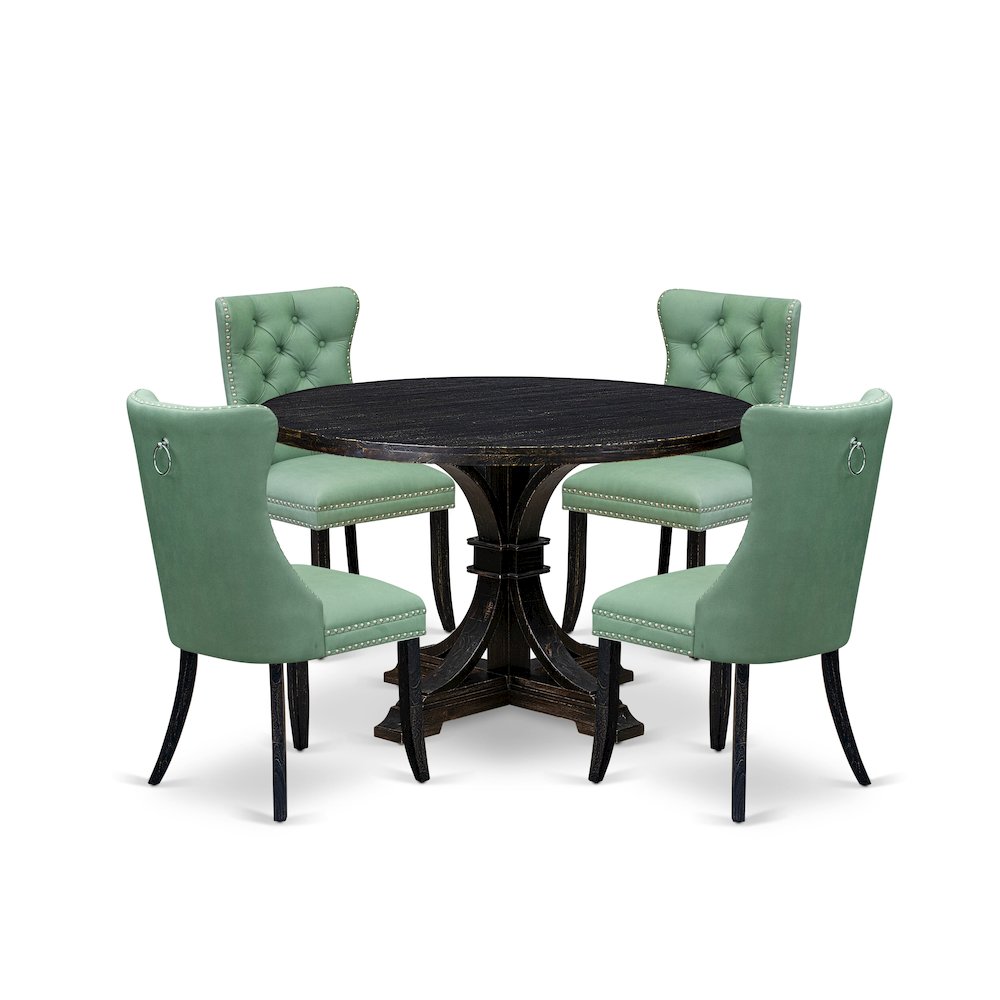 5 Piece Dining Set Contains 48″ Round Table In Willow Green Color