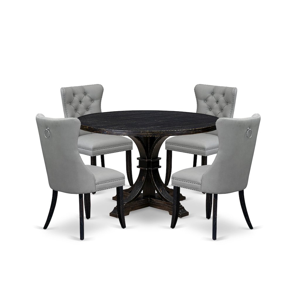 5 Piece Dining Table Set Contains 48″ Round Table In Light Gray Color