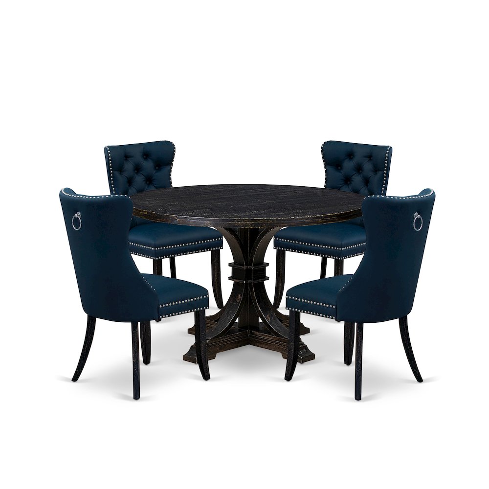 5 Piece Dining Table Set Contains 48″ Round Table In Navy Blue Color