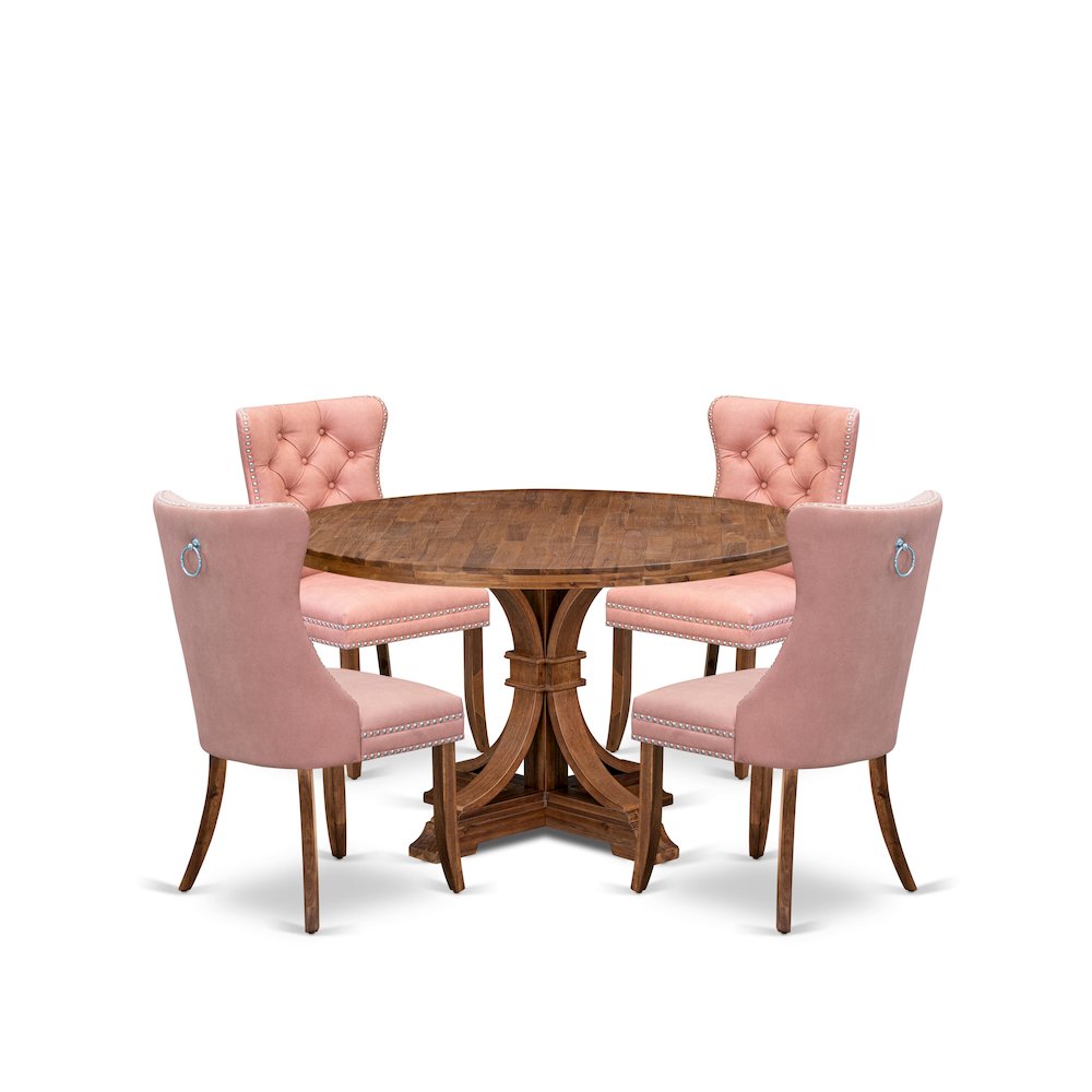 5-Pc Dining Room Table Set Consist A Kitchen Table And 4 Beige Red Parson Chairs
