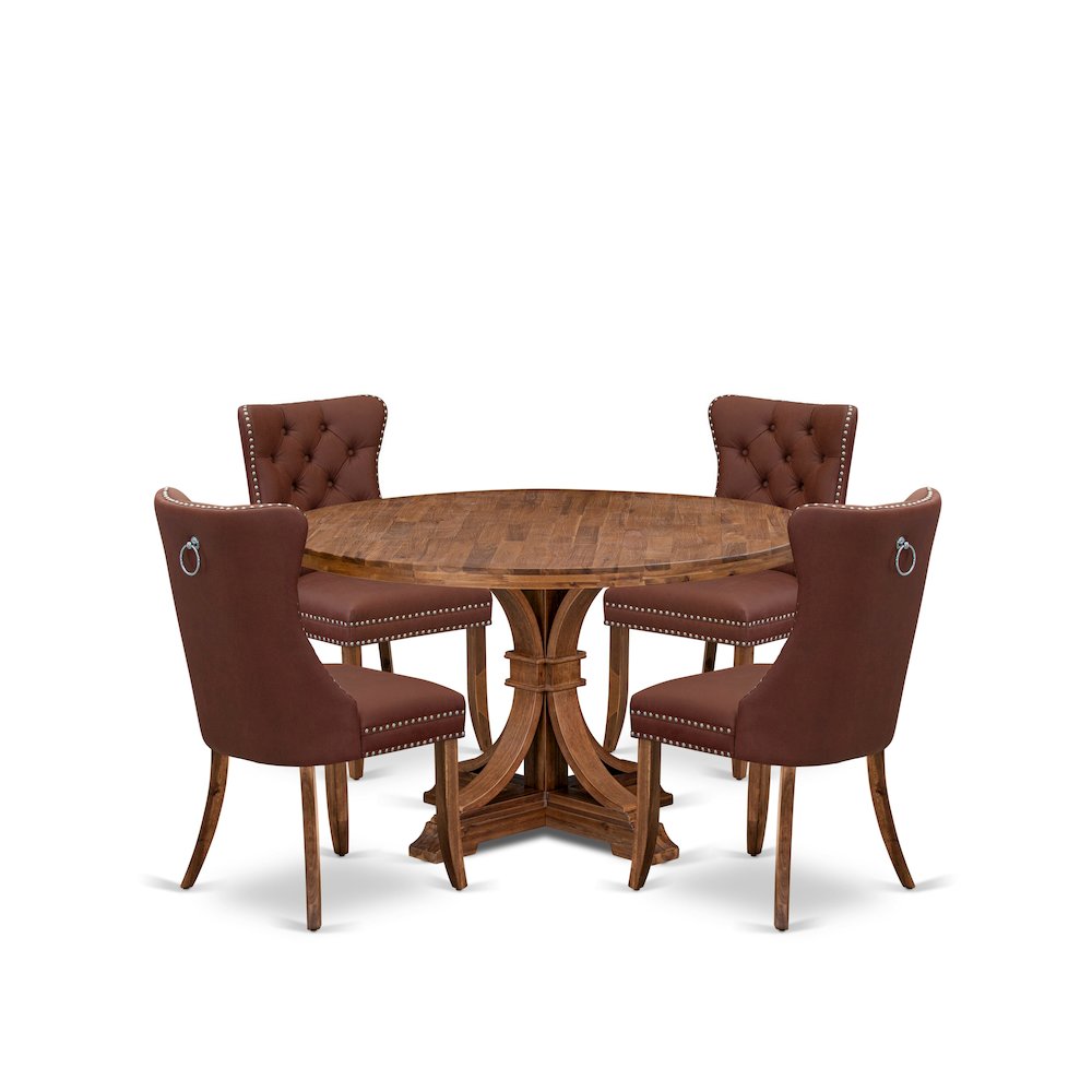5-Pc Dining Room Set Consist A Kitchen Table And 4 Burgundy Upholstered Chairs