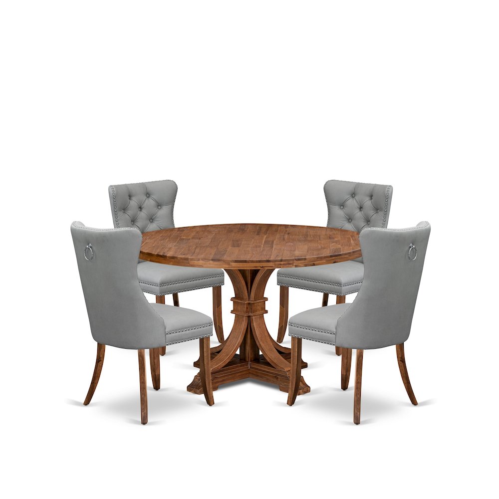 5-Pc Mid Century Dining Set Consist A Kitchen Table And 4 Light Gray Chairs