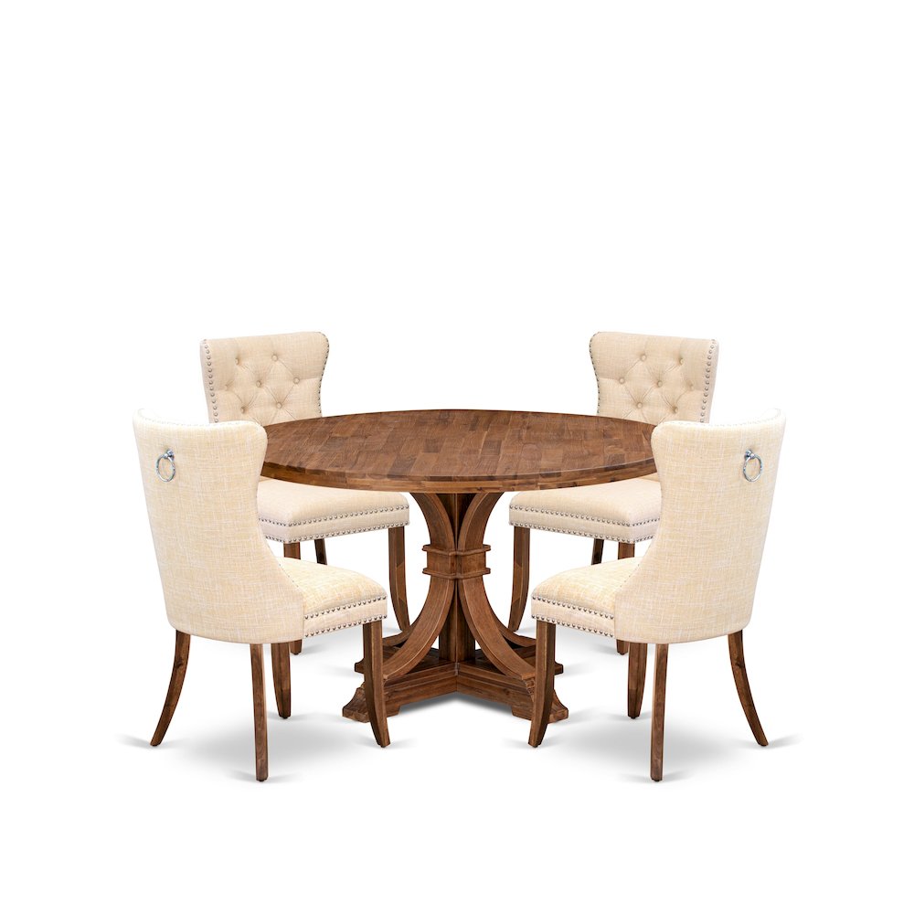 5-Piece Wooden Dining Set In Light Beige Color