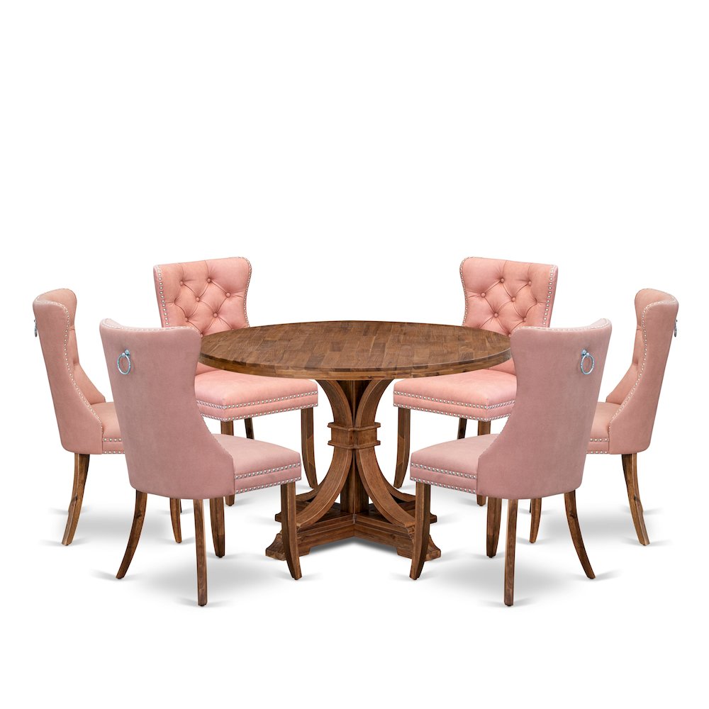 7-Pc Dining Table Set Consist A Dining Table And 6 Beige Red Parsons Chairs