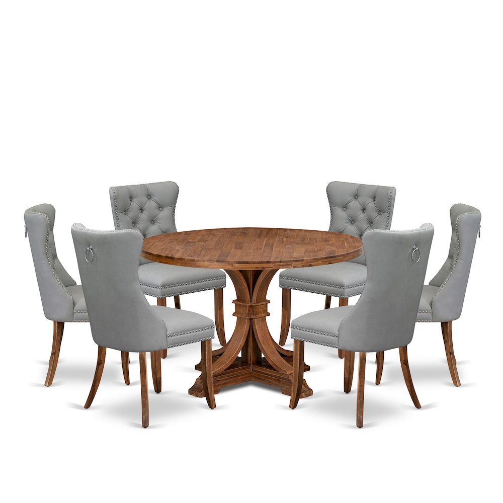 7-Pc Dining Table Set Consist A Mid Century Dining Table And 6 Light Gray Chairs