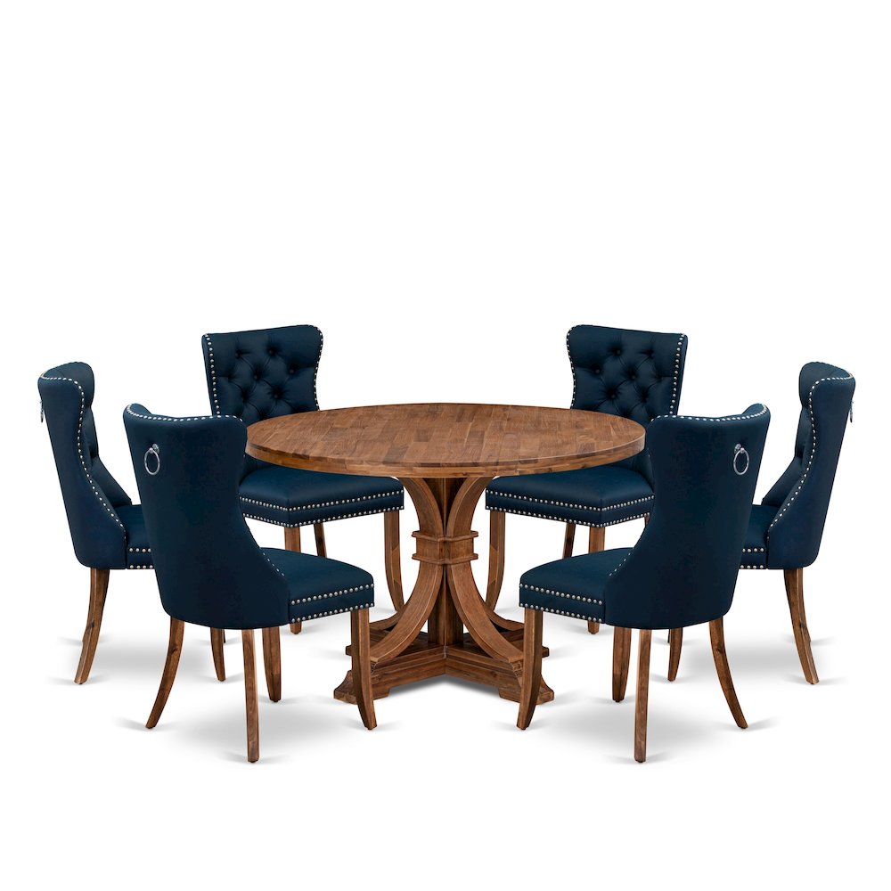7-Piece Dining Table Set In Navy Blue Color