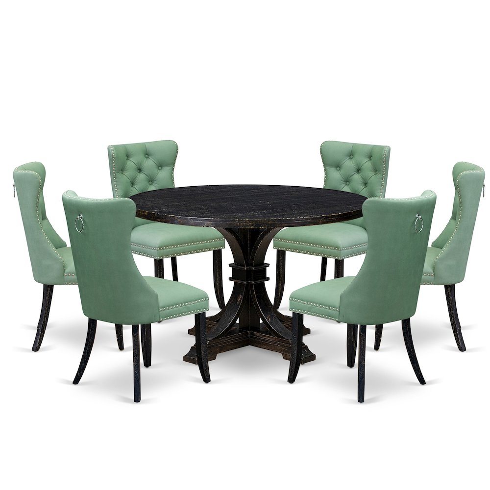 7 Piece Dinette Set Includes 48″ Round Table In Willow Green Color