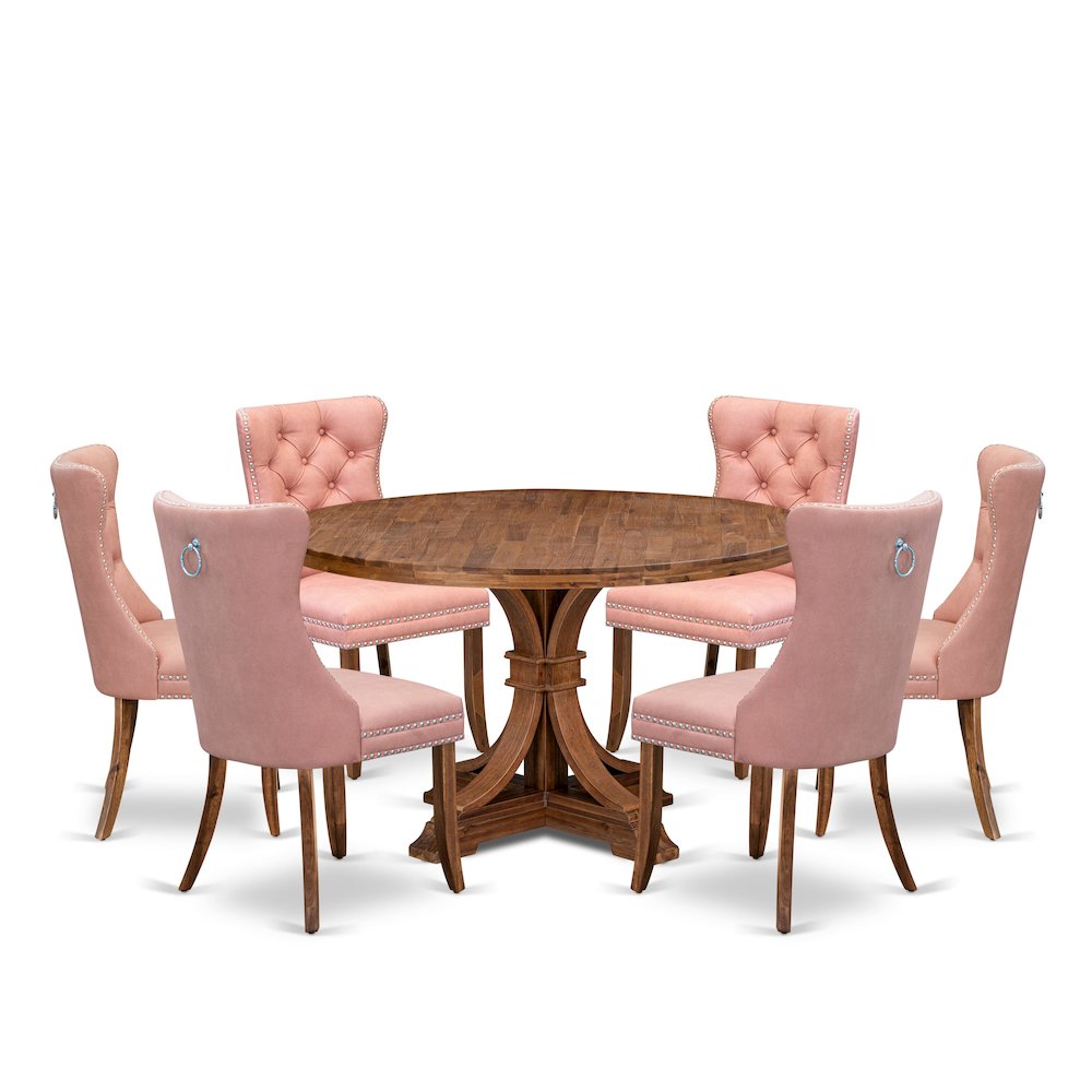 7-Pc Kitchen Table Set Contain A Dining Room Table And 6 Beige Red Dining Chairs