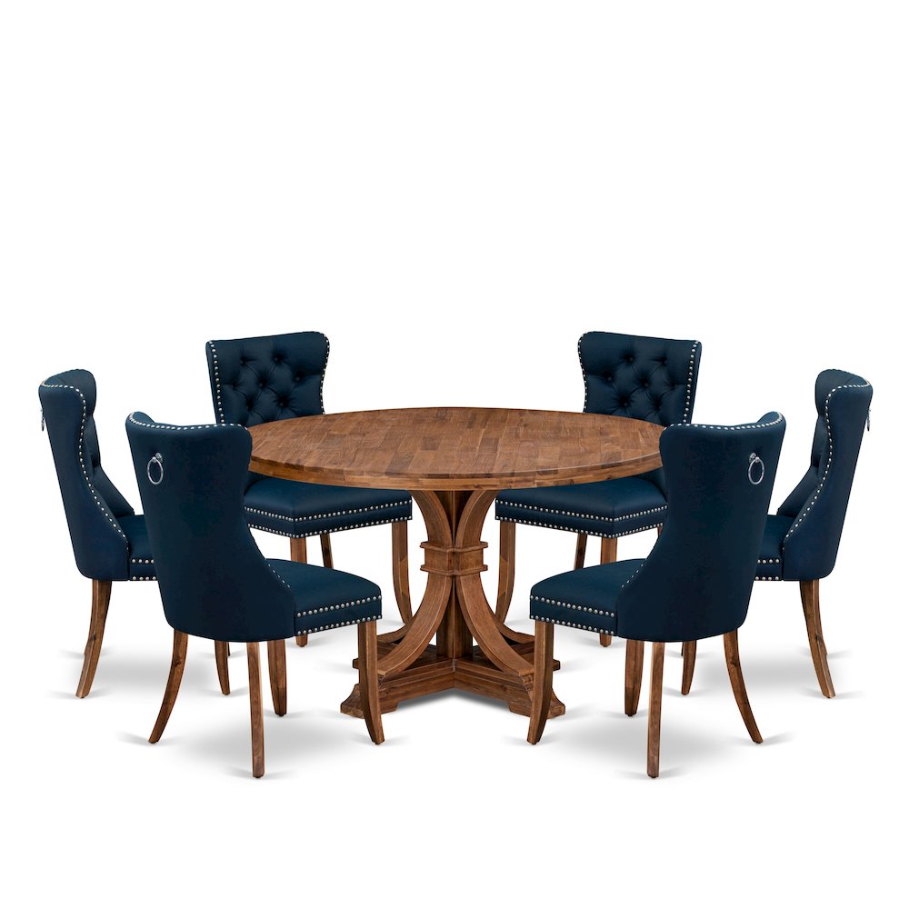 7-Piece Wooden Dining Set In Navy Blue Color