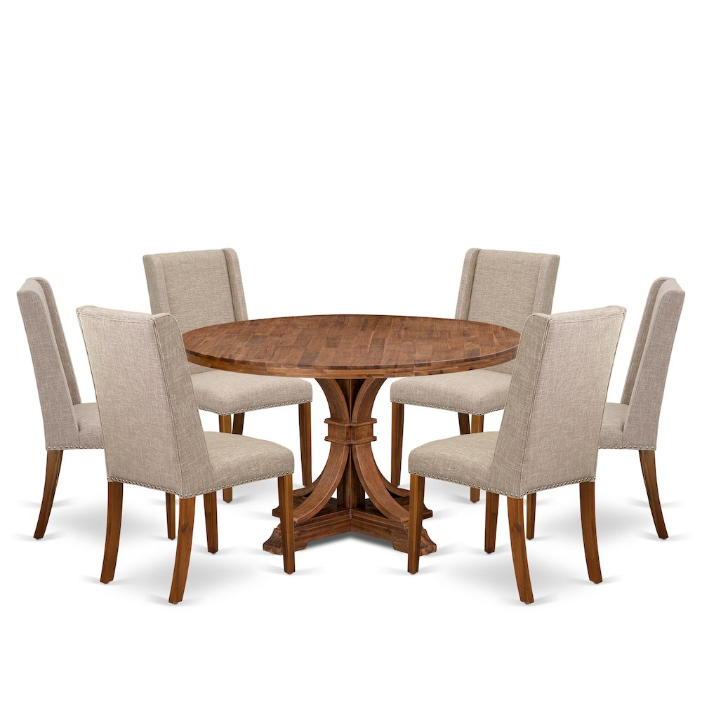 7-Piece Mid-Centrury Dining Set A Wood Table