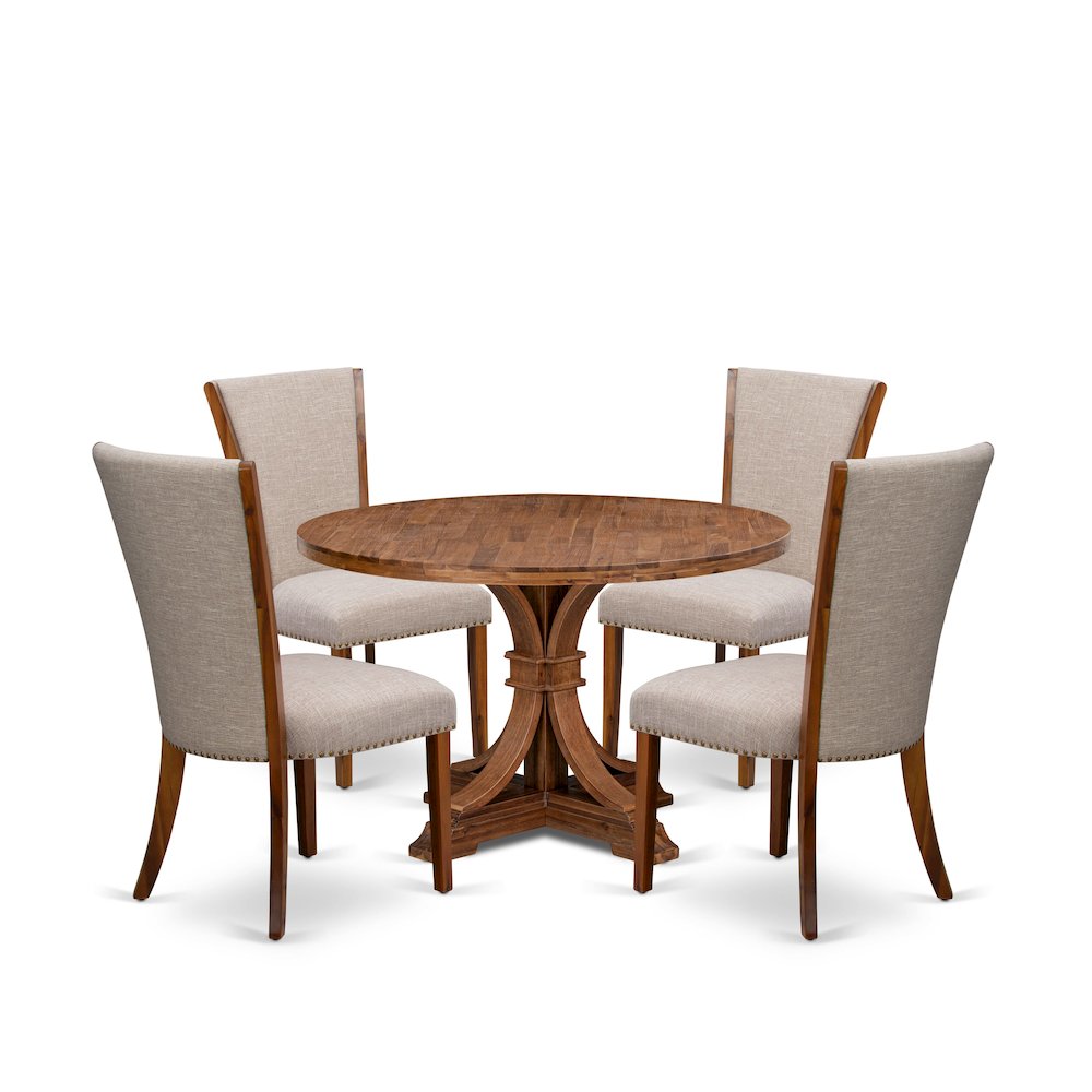 5 Piece Dinette Set Consists Of 48″ Round Dining Table In Light Tan Color