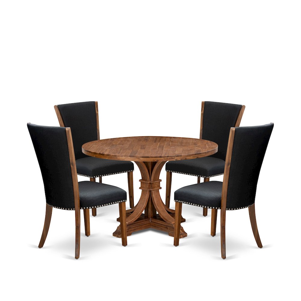 5 Piece Dining Table Set Includes 48″ Round Kitchen Table In Black Color