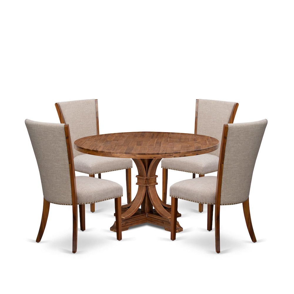 5 Piece Dinette Set For 4 Includes 54″ Round Table In Light Tan Color