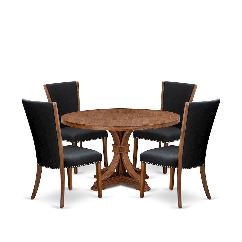 5 Piece Dinette Set For 4 Contains 54″ Round Table In Black Color