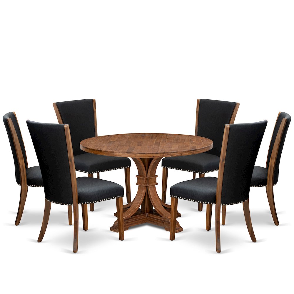 7 Piece Dining Set For 6 Consists Of 48″ Round Table In Black Color