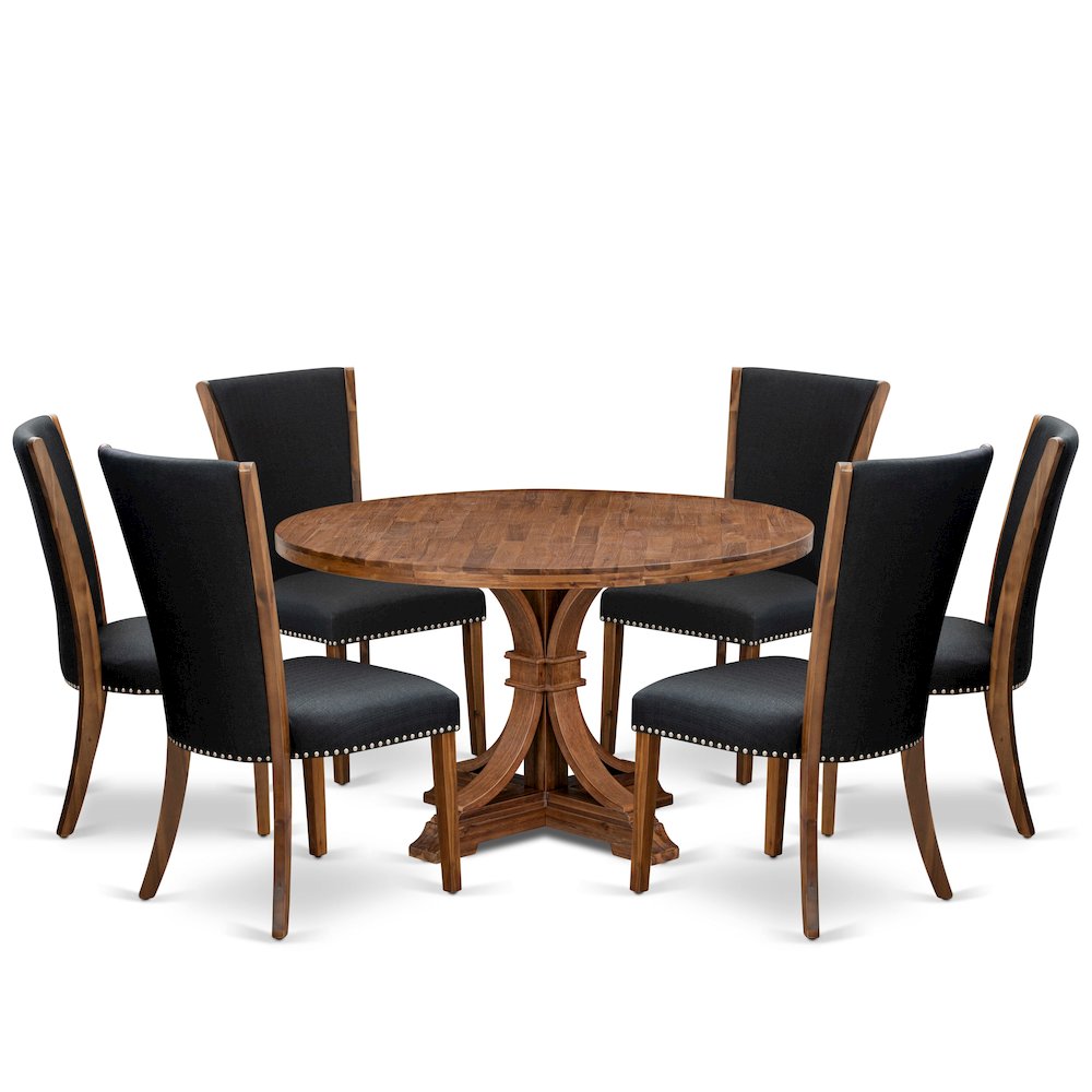 7 Piece Dining Table Set For 6 Includes 54″ Round Table In Black Color