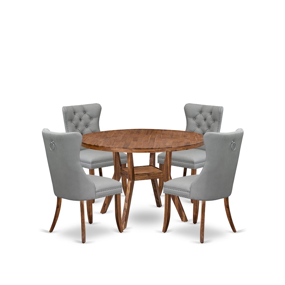5-Pc Dining Set Contain A Wooden Dining Table And 4 Light Gray Dining Chairs