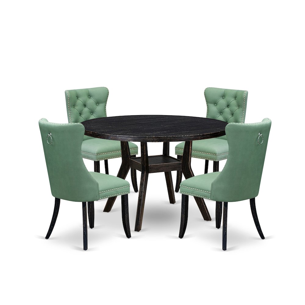 5 Piece Dining Set Consists Of 48″ Round Table In Willow Green Color