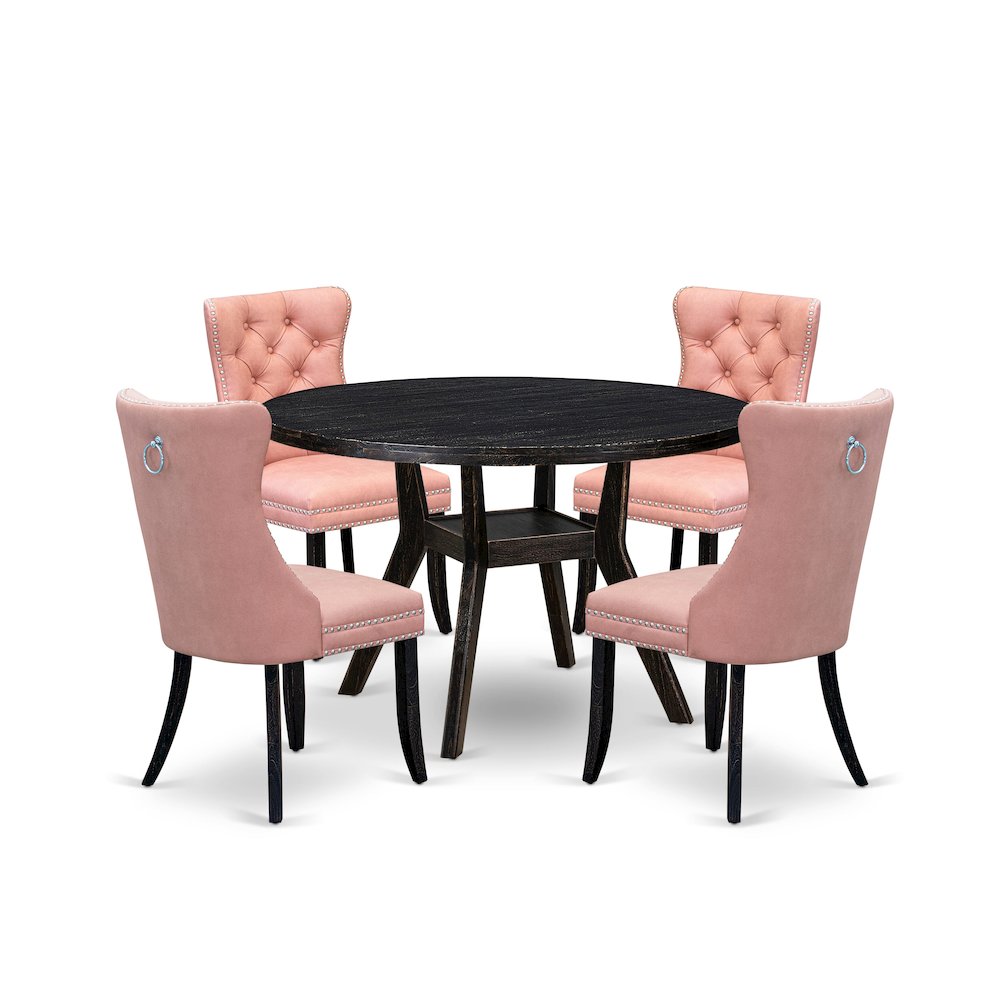 5 Piece Dining Set For 4 Consists Of 48″ Round Table In Beige Red Color