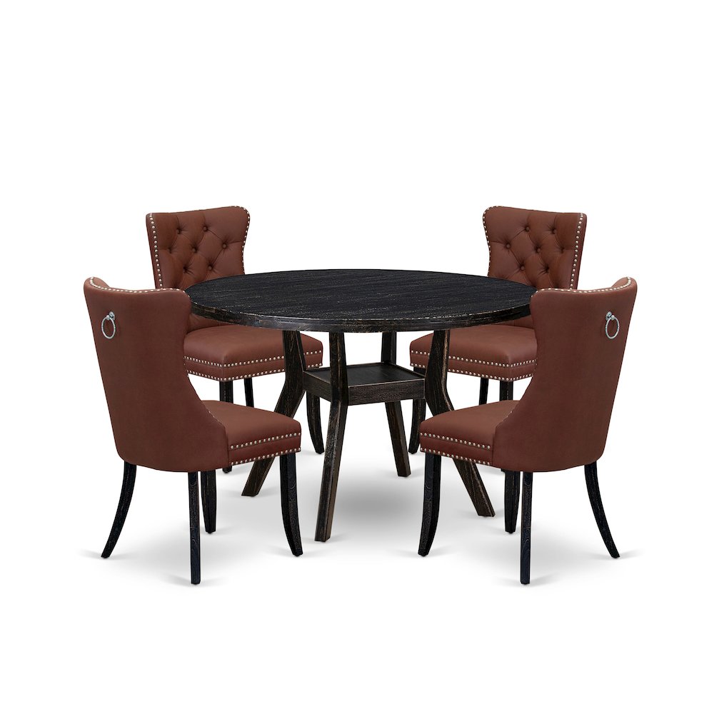 5 Piece Dining Table Set Consists Of 48″ Round Table In Burgandy Color