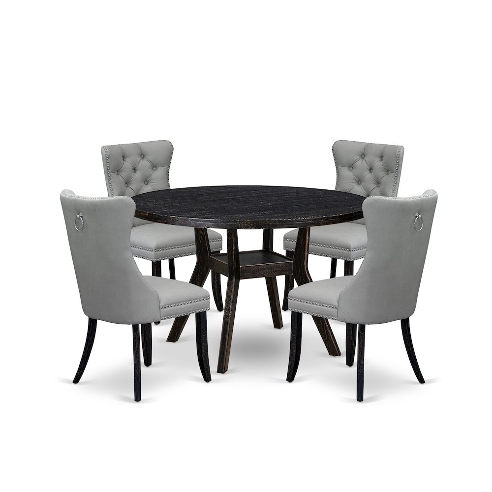 5 Piece Dining Table Set Consists Of 48″ Round Table In Light Gray Color