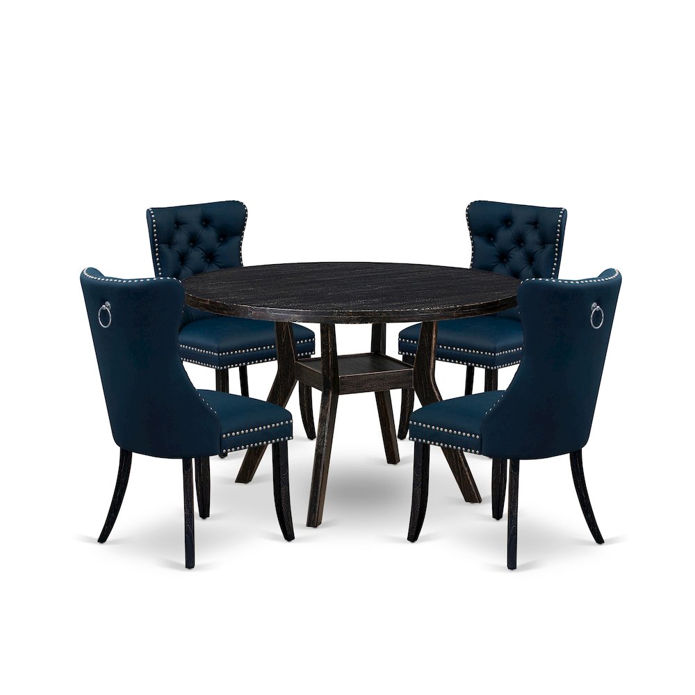 5 Piece Dining Table Set Consists Of 48″ Round Table In Navy Blue Color