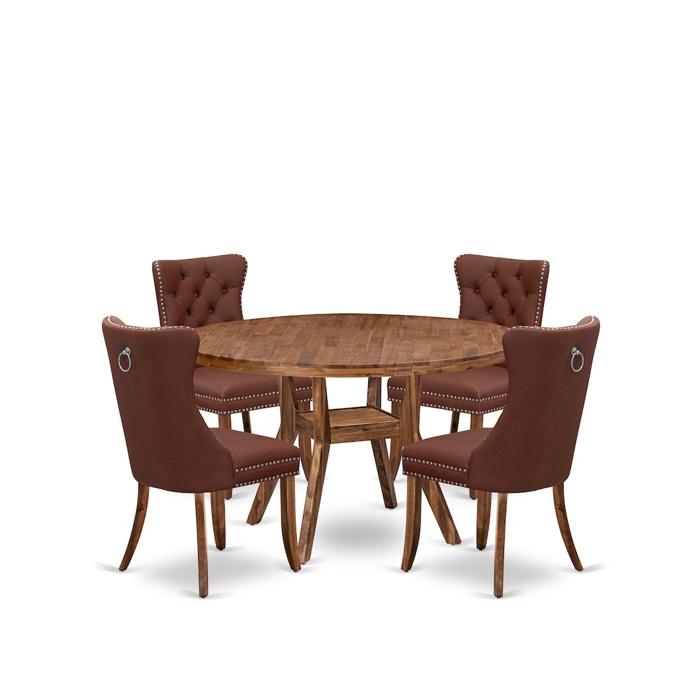5-Pc Modern Dining Set Include A Dinning Table And 4 Burgundy Upholstered Chairs