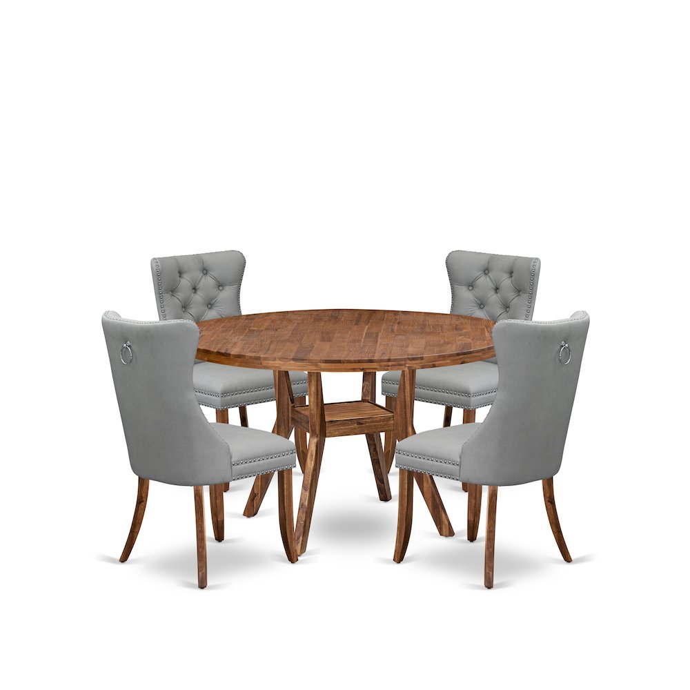 5-Pc Kitchen Table Set Include A Dinning Table And 4 Light Gray Dining Chairs