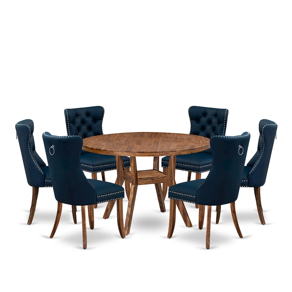 7-Piece Dining Room Set In Navy Blue Color