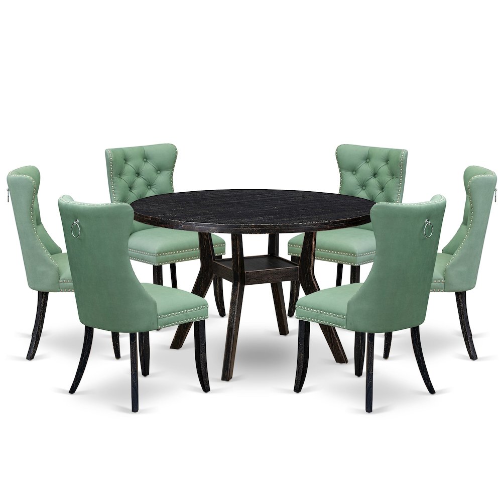7 Piece Dinette Set Contains 48″ Round Table In Willow Green Color