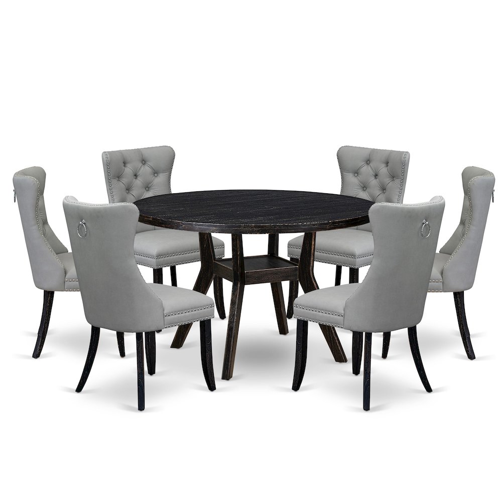 7 Piece Dining Table Set Contains 48″ Round Table In Light Gray Color
