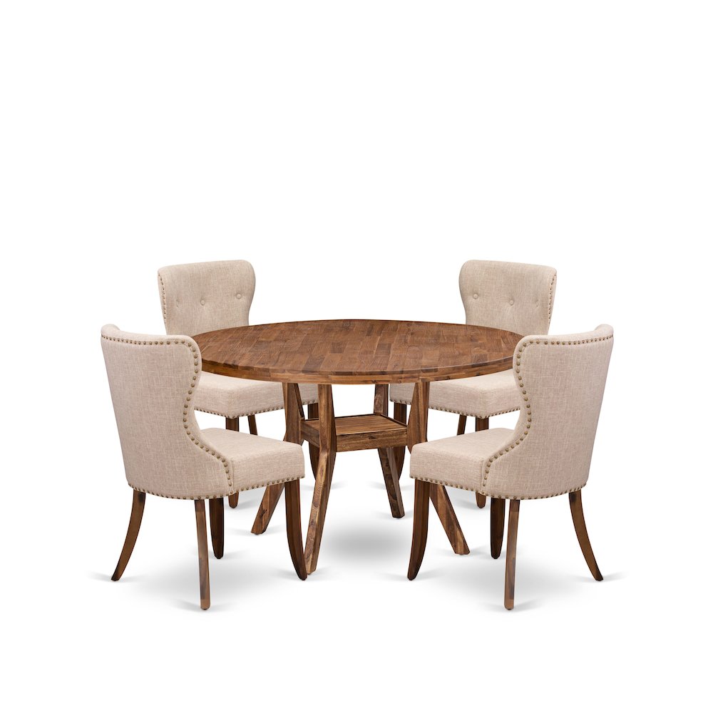 5 Piece Dinette Set For 4 Includes 54″ Round Table In Light Tan Color