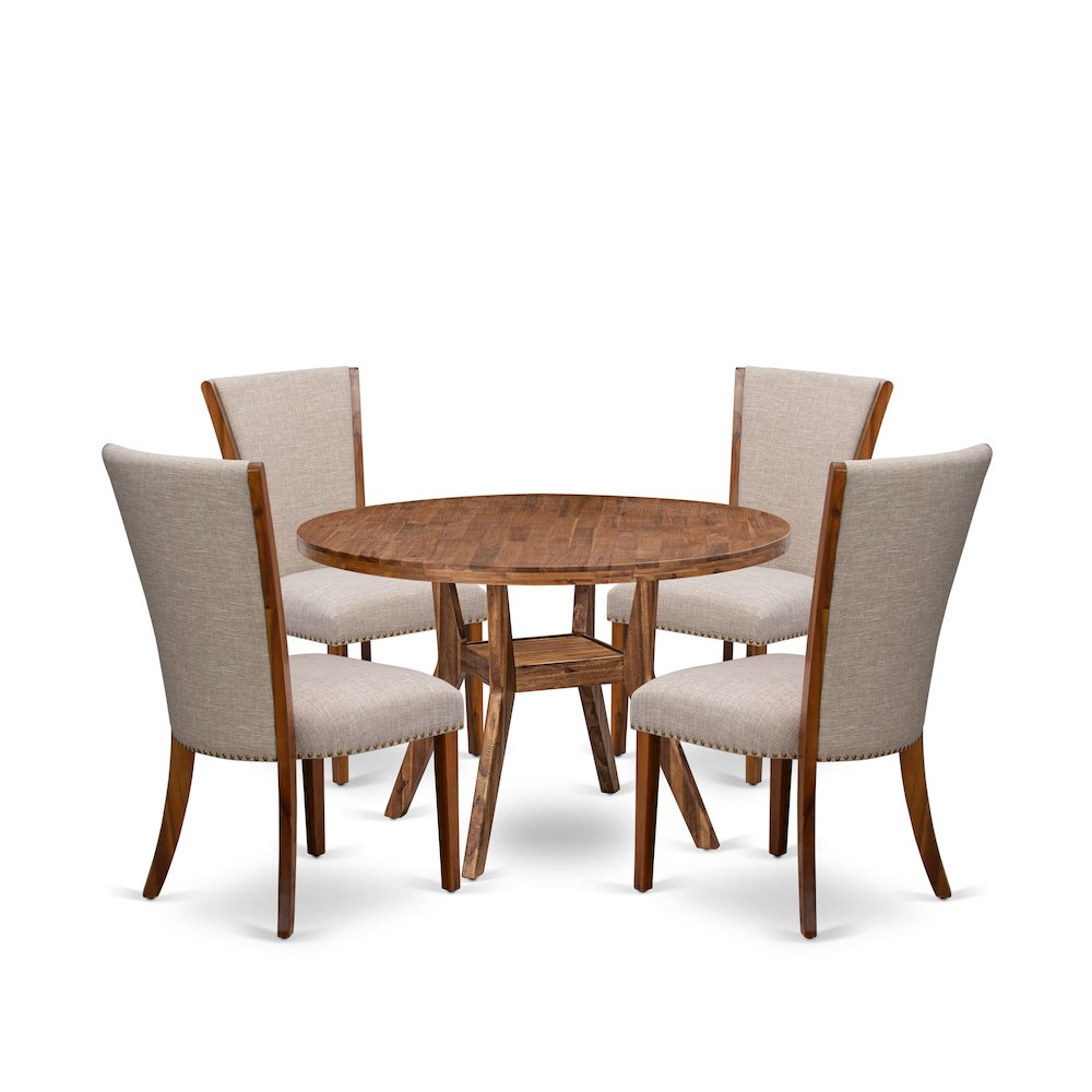 5 Piece Dining Set For 4 Includes 48″ Round Table In Light Tan Color