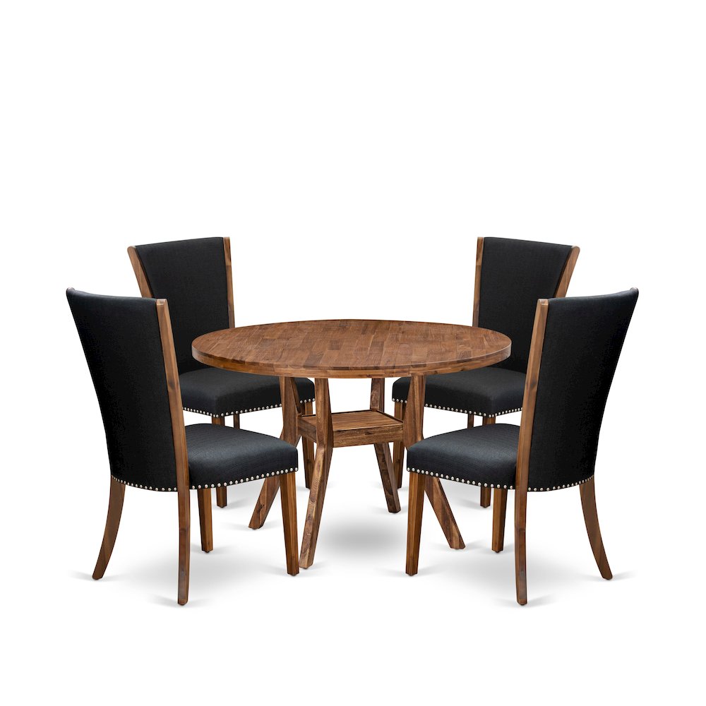 5 Piece Dining Table Set For 4 Contains 48″ Round Table In Black Color