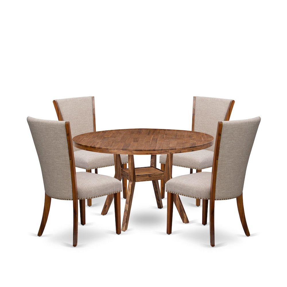 5 Piece Dining Set For 4 Contains 54″ Round Table In Light Tan Color