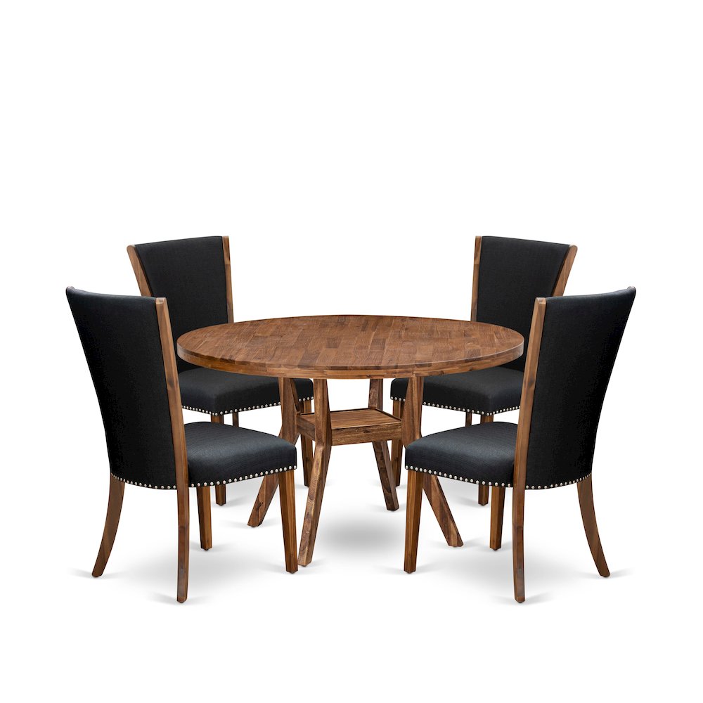 5 Piece Dining Set For 4 Consists Of 54″ Round Table In Black Color