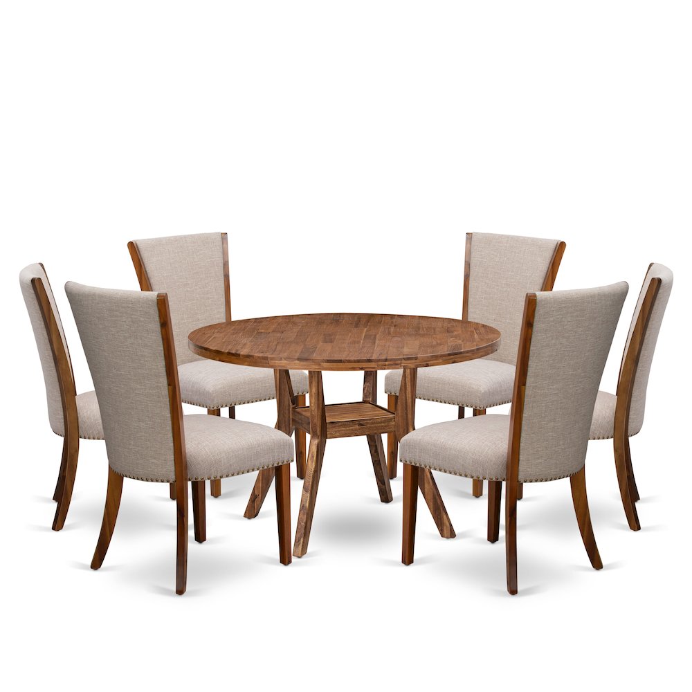 7 Piece Dining Set Consists Of 48″ Round Table In Light Tan Color