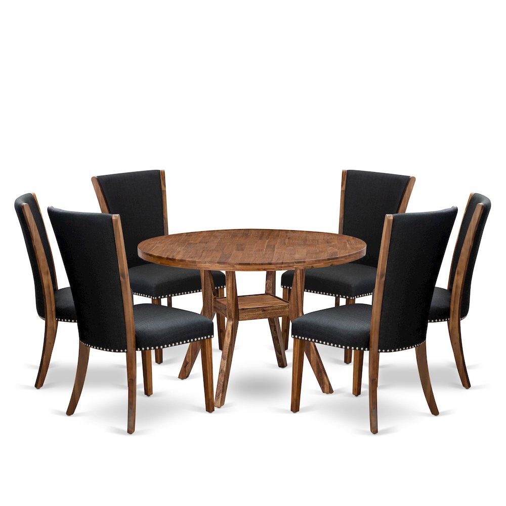7 Piece Dining Set Includes 48″ Round Kitchen Table In Black Color